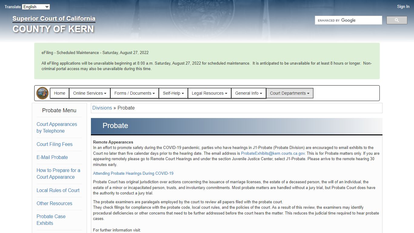 Probate - Superior Court of Kern County